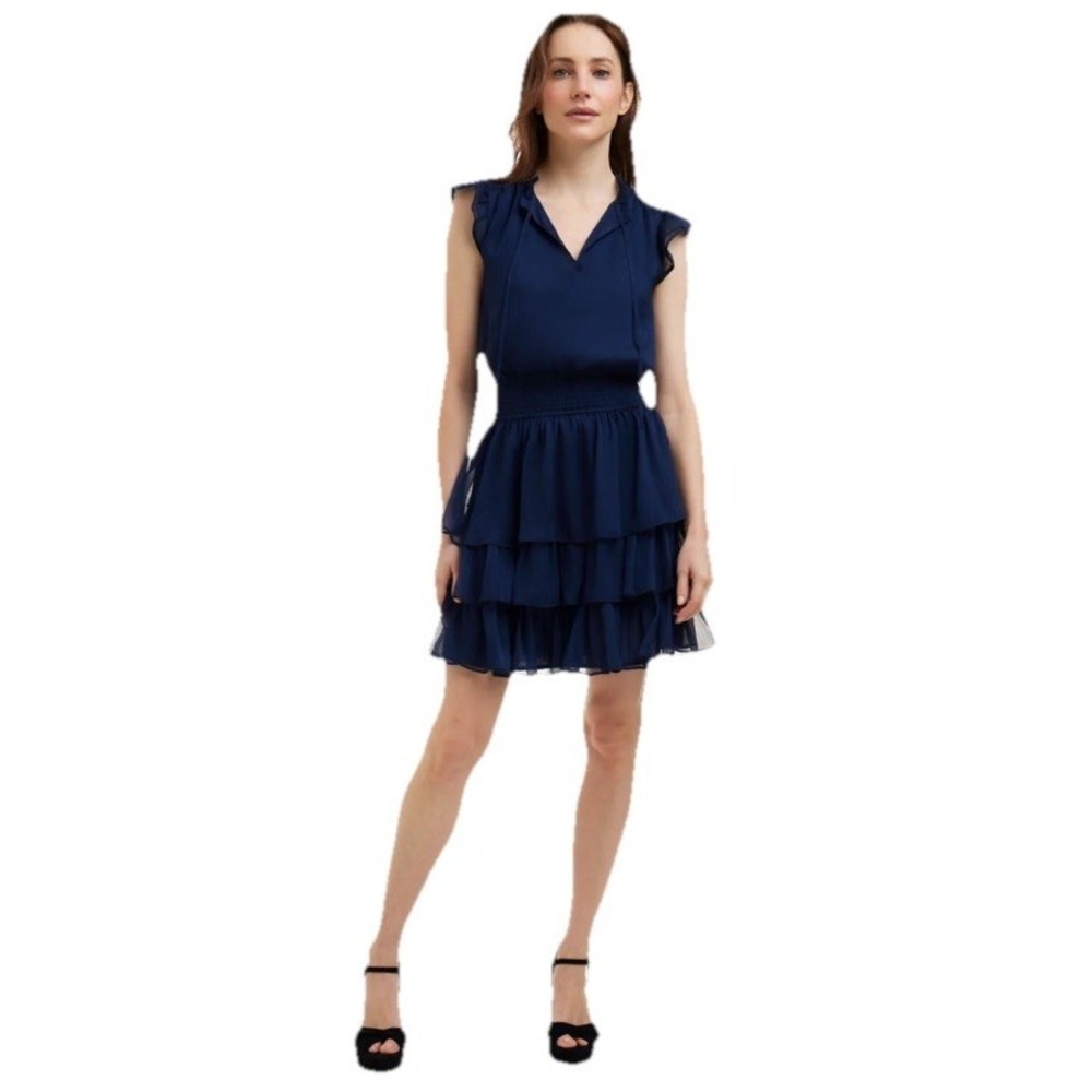 Draper James Womens Alana Mini Dress M Blue Mini Lined Pullover Ruffles - Picture 15 of 15